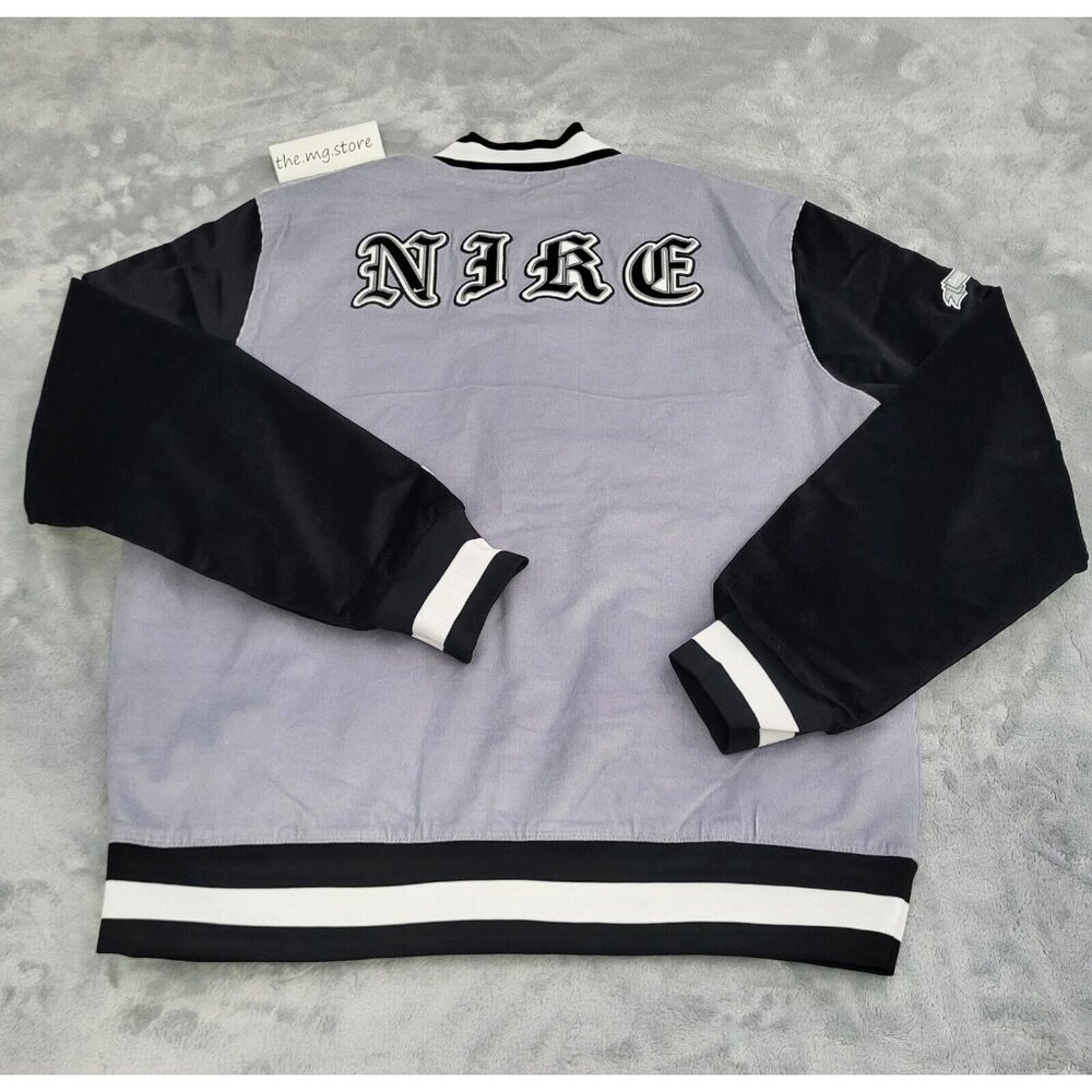 Nike Corduroy Varsity Jacket 1972 Letterman Black Grey Size Large FQ6159-012 - Picture 2 of 8